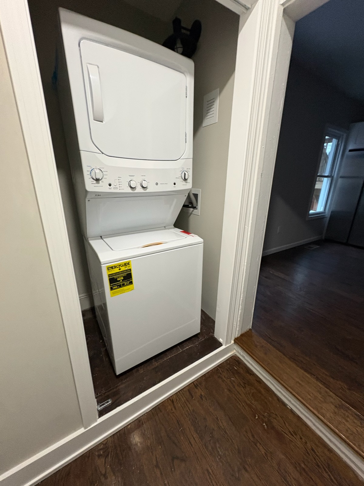 Finished laundry closet with stacked washer/dryer